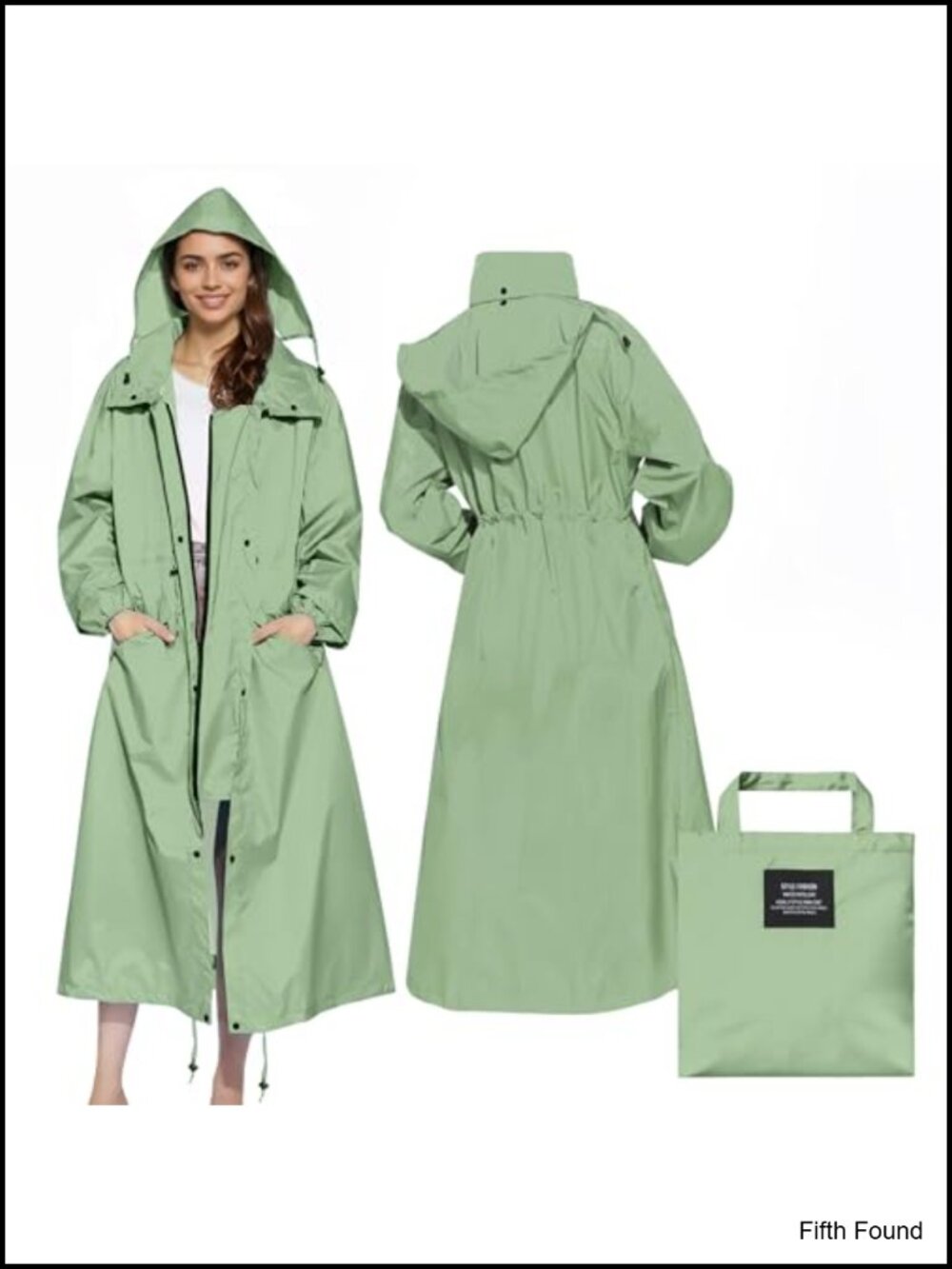 LAMA Long Waterproof Packable Hooded Raincoat Windbreaker Adjustable Waist